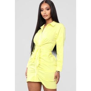 Knot In The Mood Shirt Dress - Yellow - S